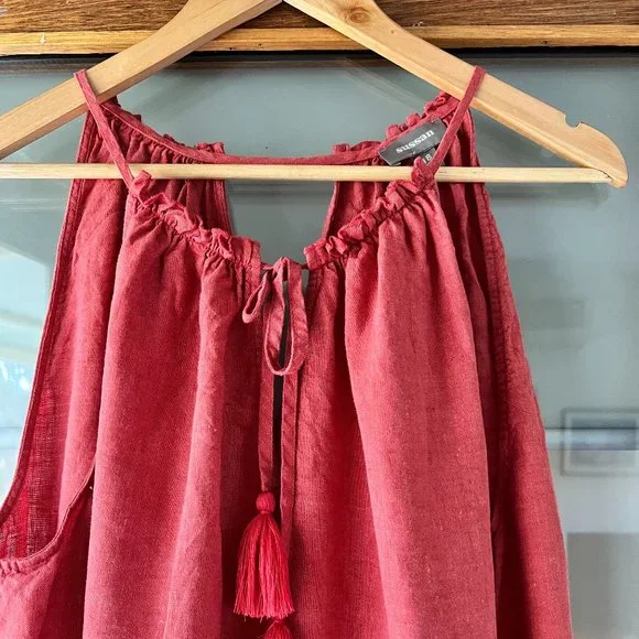 Sussan Sz 18 Colour Terracotta /Rust Relaxed 100% Linen Dress - Picture 3 of 11